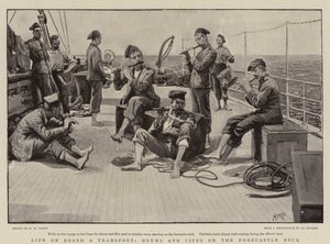Leven aan boord van een transport, trommels en fluiten op het voordek door Henry Marriott Paget